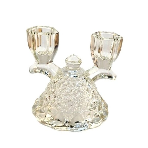 Vintage Double Candlestick Candle Holder Pressed Imperial Glass Katy Lace Edge - Picture 2 of 7